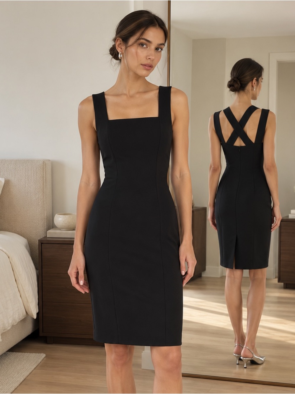 BOSS Hugo Boss Daphima Black Crepe Strappy Cross Back Sheath Dress Size 2